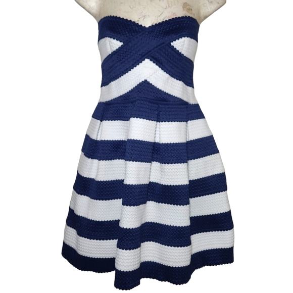 Sans Souci Dresses & Skirts - Sans Souci Navy Blue and White Stripe Strapless Cocktail Dress (M)